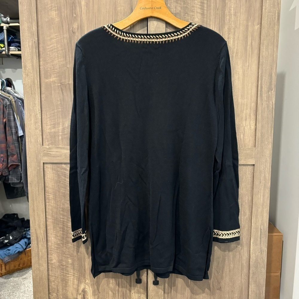 J Jill Medium Sweater Tunic Black Embroidered Silk Blend V Neck Long Sleeve - Picture 2 of 12